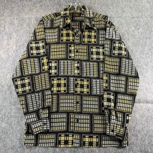 True Vintage Monzini Shirt Men's Medium 1970s Disco Abstract Dagger Black Yellow